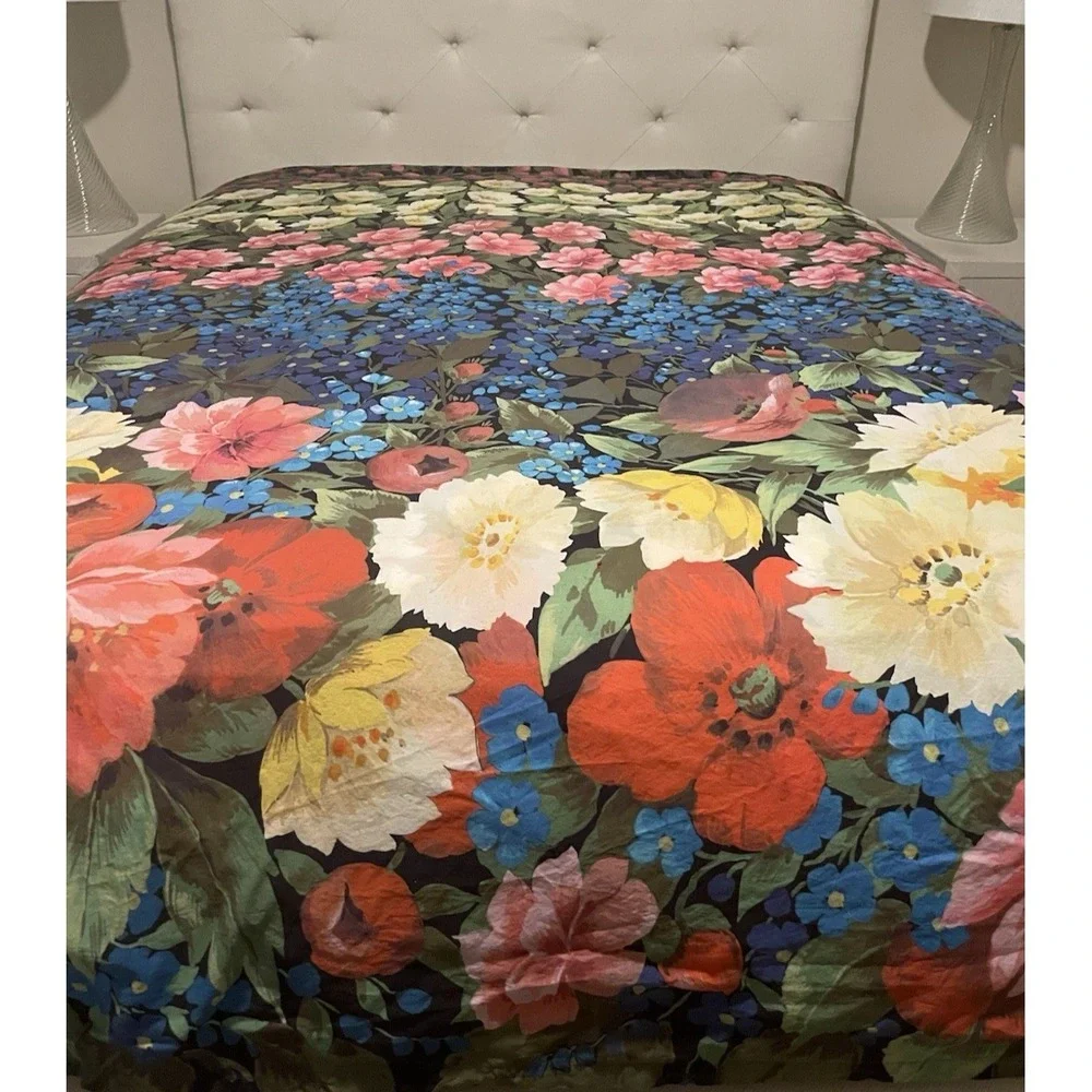 Cuddledown KING Cotton Duvet Cover Stunning Black Bright‎ Flowers EUC